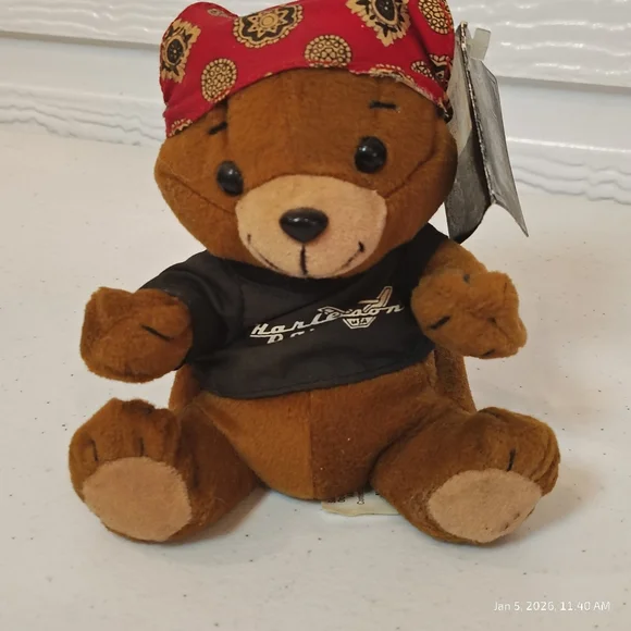HARLEY DAVIDSON ROAMER BIKER BEAR BEAN PLUSH ''97 Fabric Harley Tent ''99 Set - Picture 2 of 10